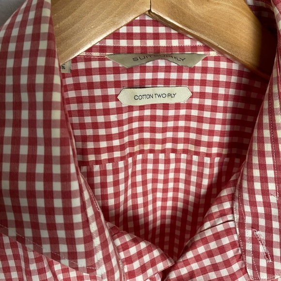 SuitSupply Red & White Gingham Check Long Sleeve Button Shirt 42 / 16.5